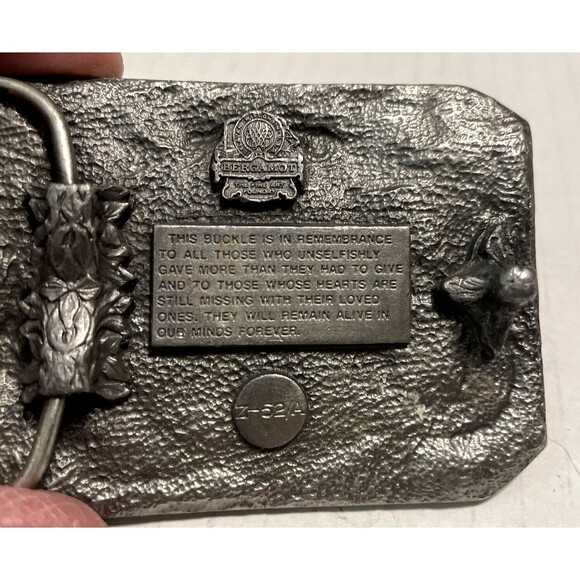 Vintage Bergamot Brass Pow Mia You Are Not Forgotten Military Enamel Belt Buckle - Picture 2 of 5